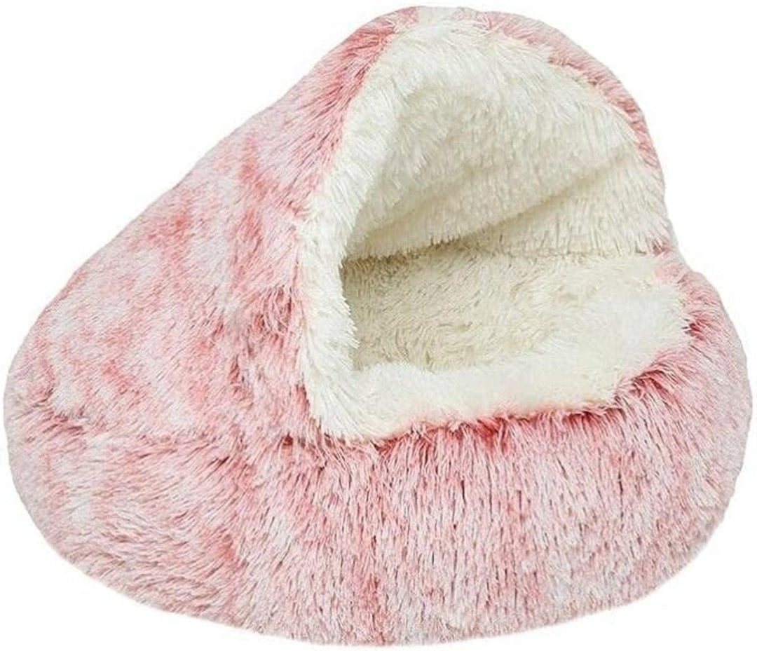 Deep relaxation pet bed, a comfortable and plush cozy cave designed for anxious dogs.
