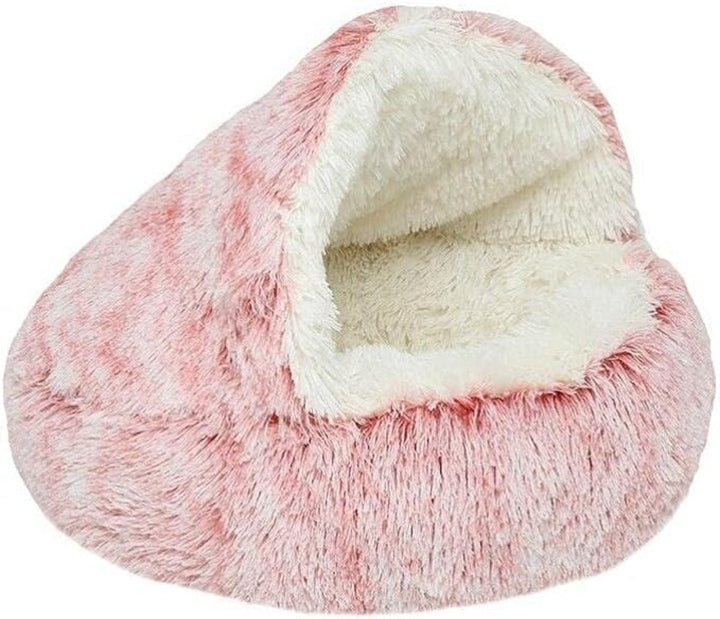 Deep relaxation pet bed, a comfortable and plush cozy cave designed for anxious dogs.