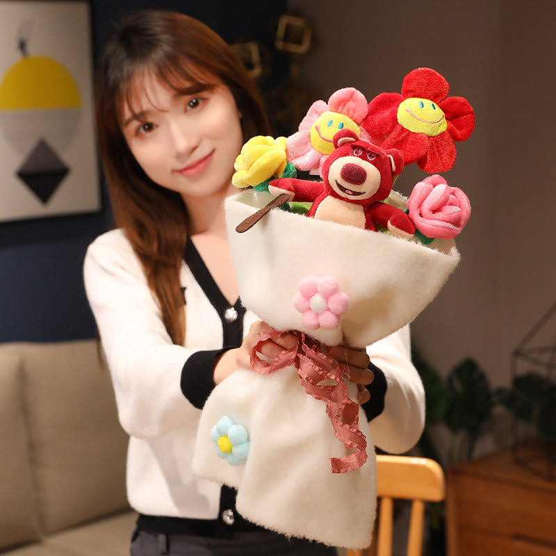 Unique plush toy character bouquet, an adorable soft gift that brings smiles & hugs.
