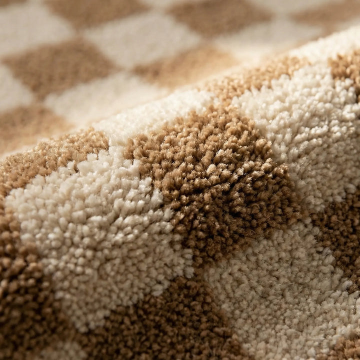 Soft Plush Checkered Floor Mat adds comfort & style to your bathroom decor. Absorbent & secure.