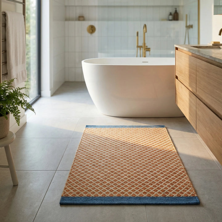 High-quality PlushiGrid Checkered Bath Mat, plush & non-slip, perfect for a cozy & safe bathroom.