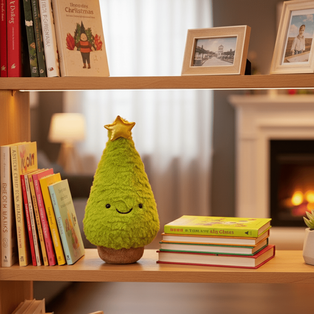 Soft plush Christmas tree figurine, a charming holiday decoration and festive accent for winter decor.