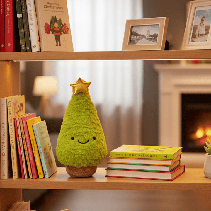 Soft plush Christmas tree figurine, a charming holiday decoration and festive accent for winter decor.