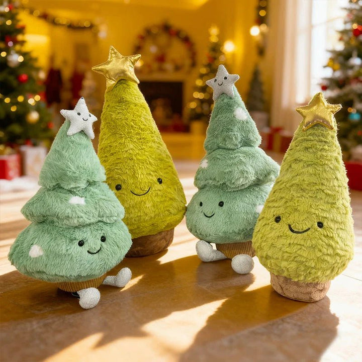 Adorable plush Christmas tree, a festive figurine ideal for tabletop display and winter home decoration.
