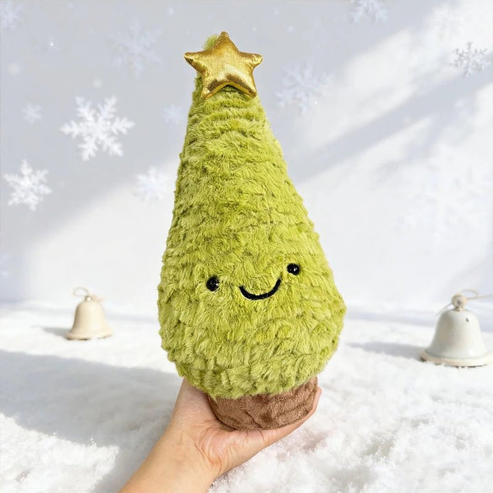 Soft green plush Christmas tree, a cute holiday decoration figurine to enhance your festive home decor.