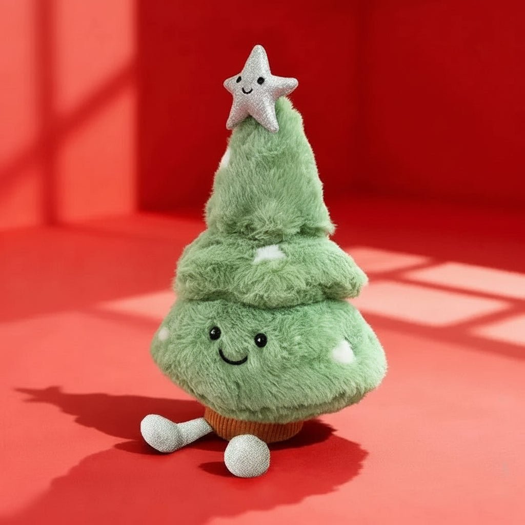 Decorative plush Christmas tree figurine, a joyful seasonal accent for tabletop and holiday home decor.