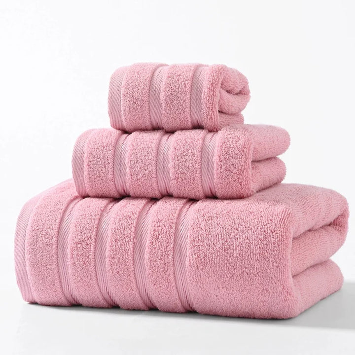 Quick-dry & durable plush cotton bath towel set, perfect for daily use and home decor.