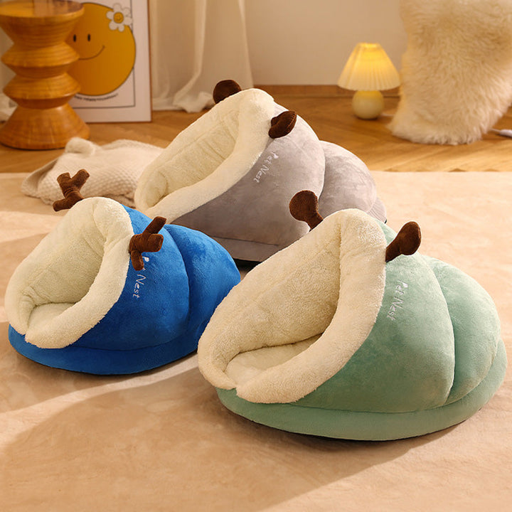 Soft pet bed for cats and dogs, available in small & large, providing cozy, deep sleep.