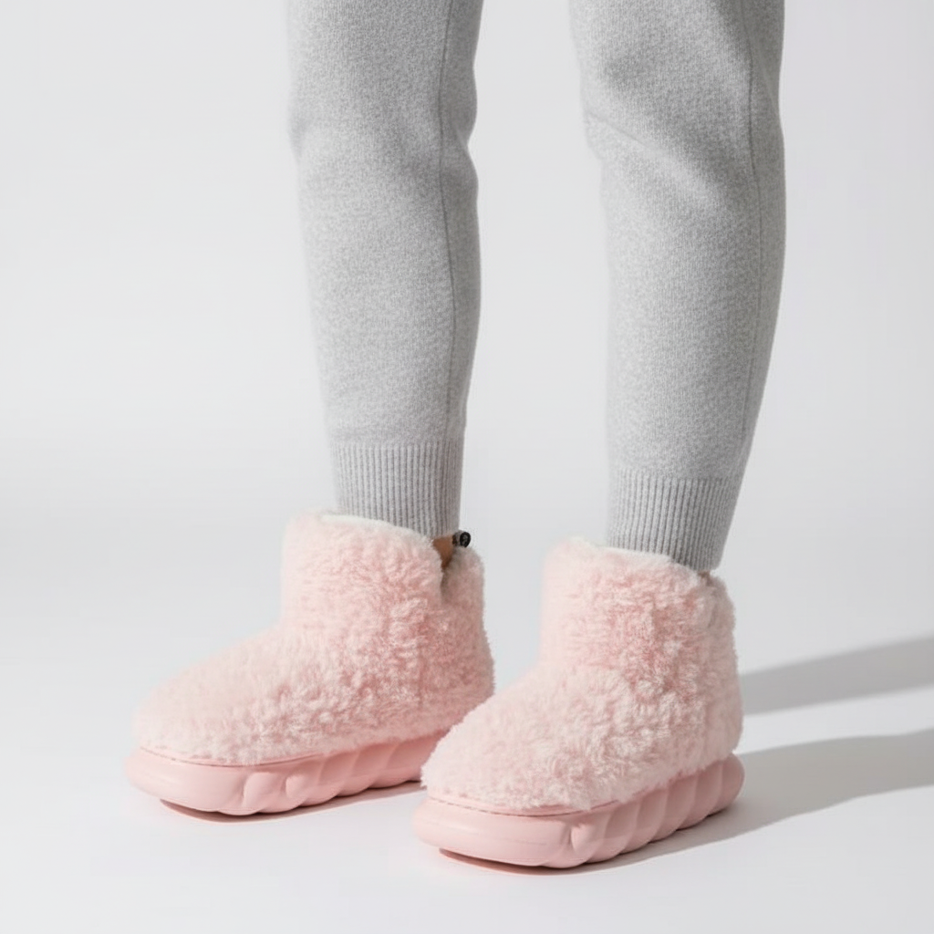 Cozy women's TeddyEase plush slippers in a beige tone, perfect house shoes for winter comfort.