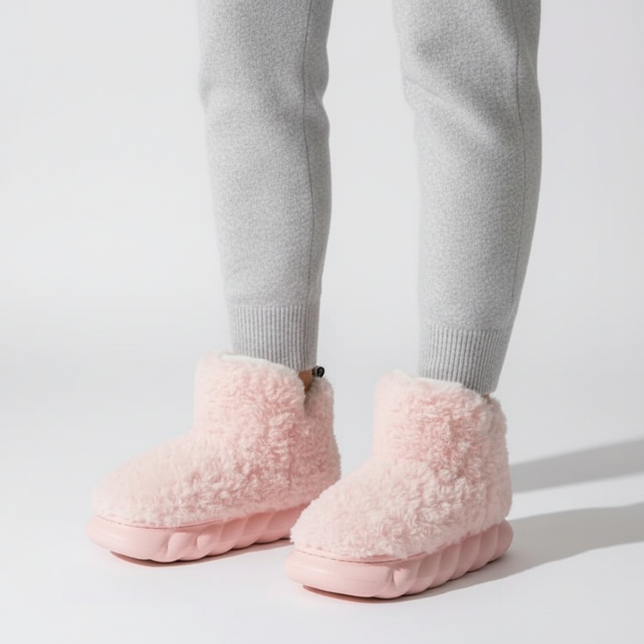 Cozy women's TeddyEase plush slippers in a beige tone, perfect house shoes for winter comfort.