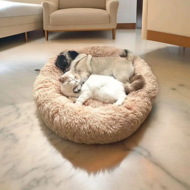 Supportive plush dog lounger for large dogs. Orthopedic pet bed ensures restful, calming sleep & comfort.