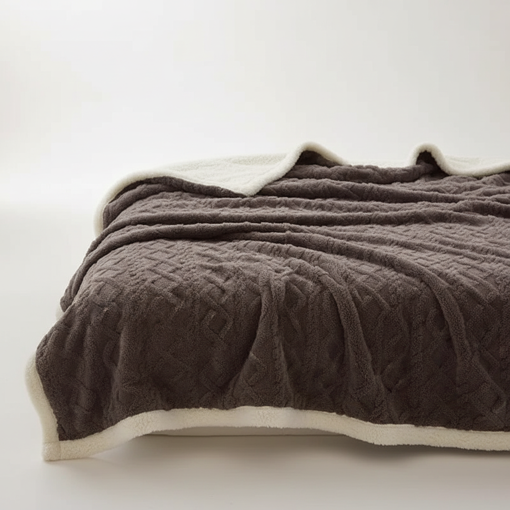 Premium double-sided fleece and lambswool blanket, a perfect bedding addition for ultimate warmth and coziness.