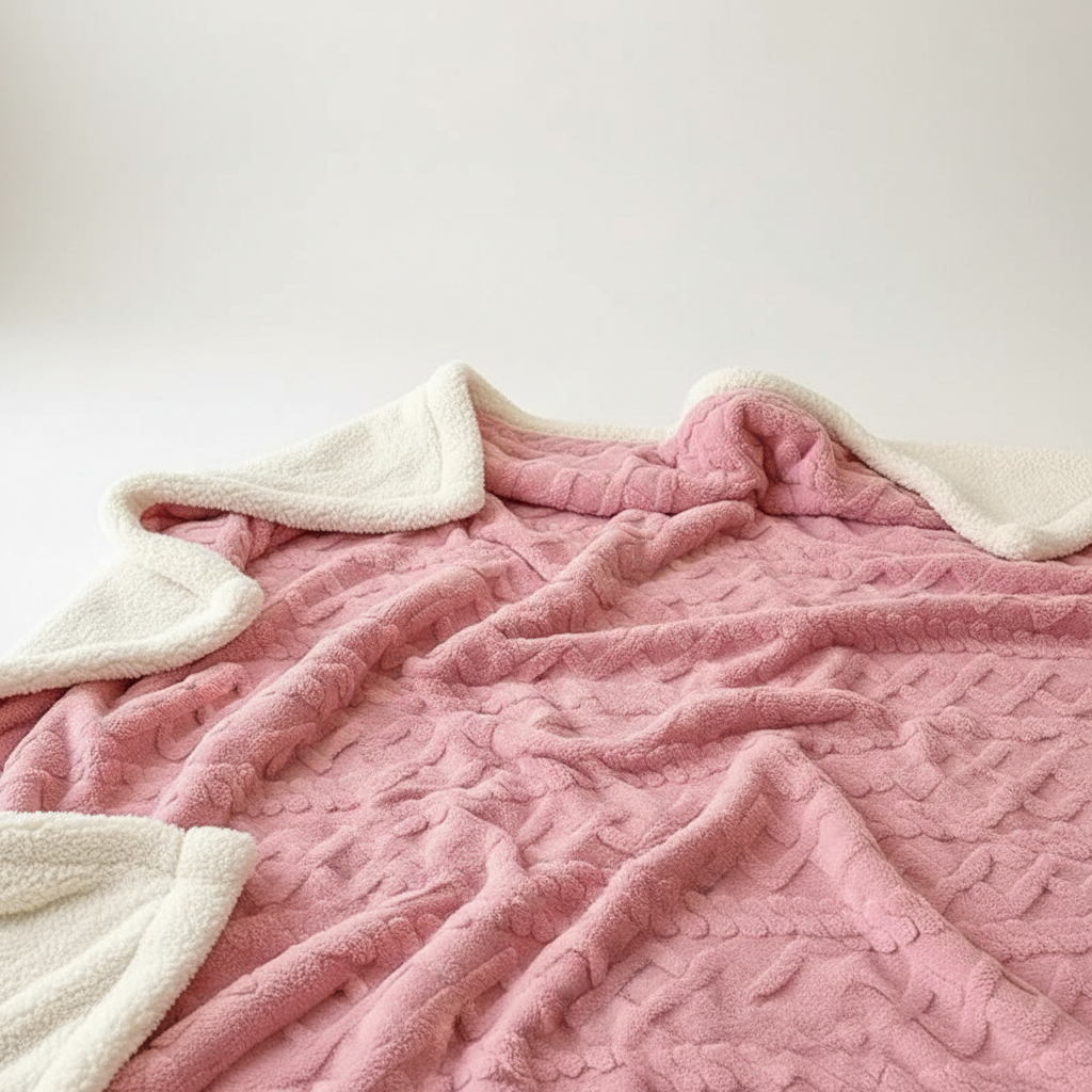 Cozy lambswool and fleece throw blanket in a neutral tone, perfect for adding warmth to home decor.