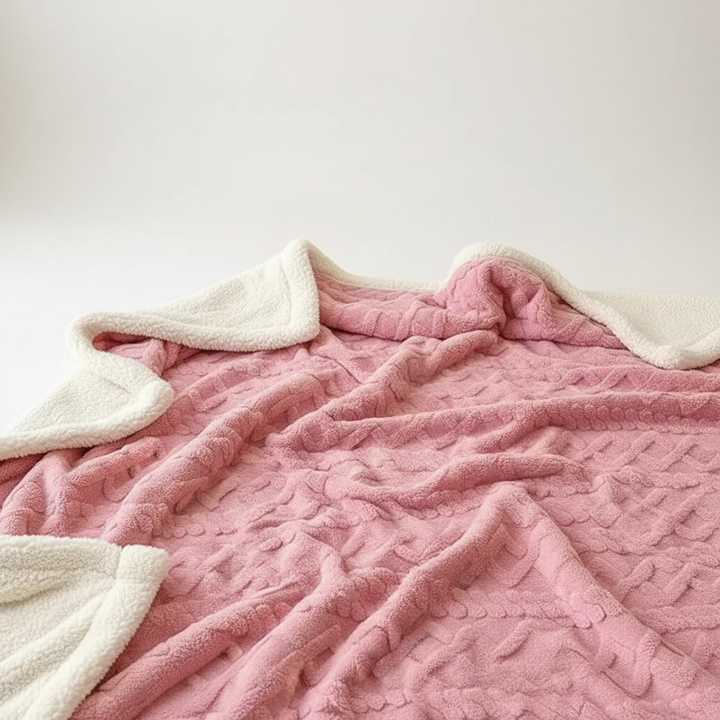 Cozy lambswool and fleece throw blanket in a neutral tone, perfect for adding warmth to home decor.