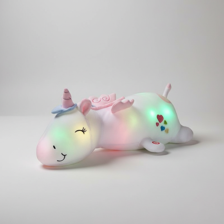 Luminous unicorn plush cushion, Dreamhorn design, soft velour, perfect baby gift