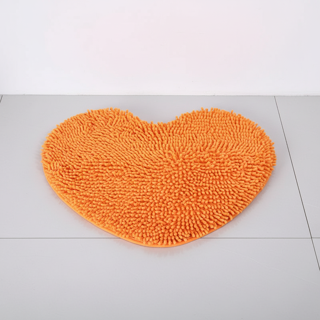 Soft microfiber heart mat for bathroom decor, anti-slip backing for safety, perfect for your daily routine