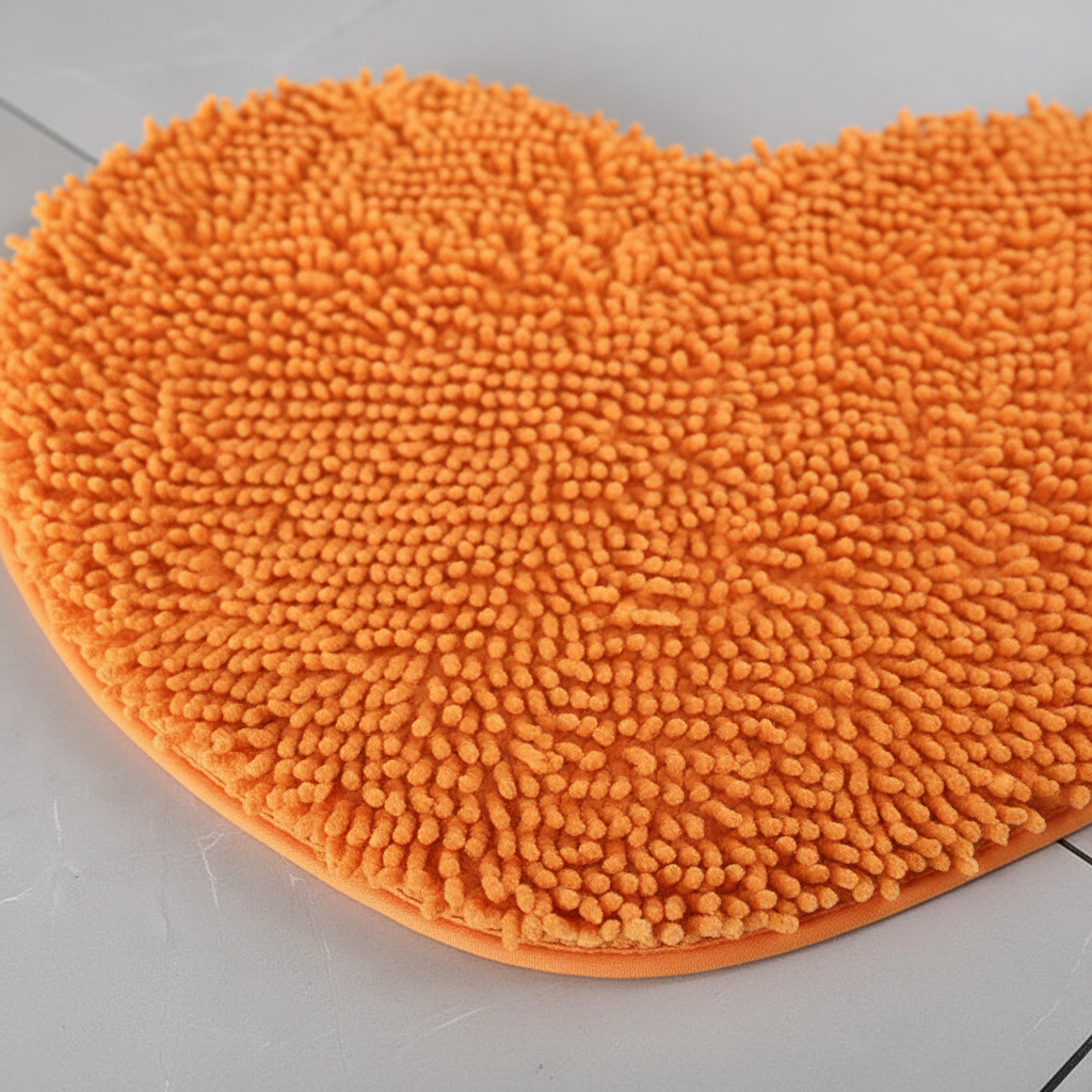 Unisex absorbent heart-shaped bath mat, plush chenille texture, enhances bathroom comfort and style