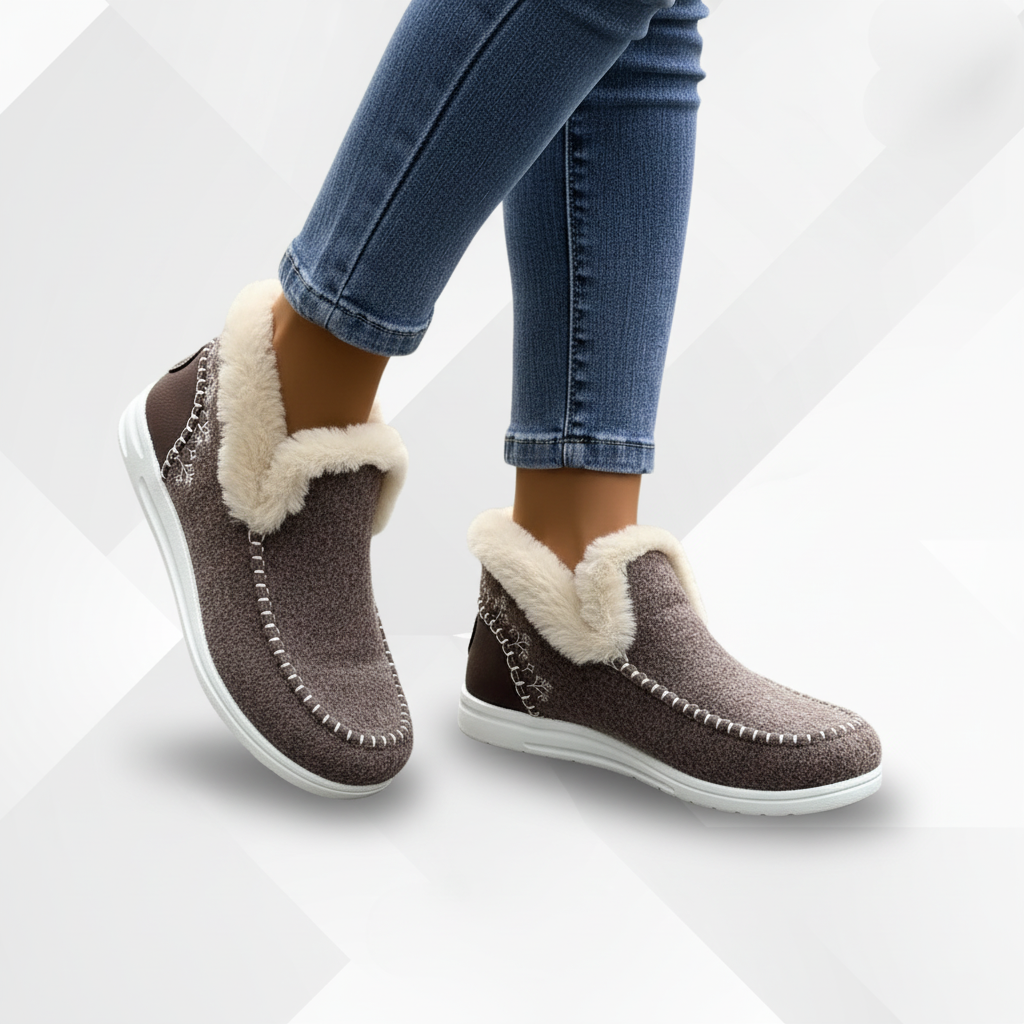Orthopedic women's slippers, plush-lined with a wide toe box for superior comfort and support.