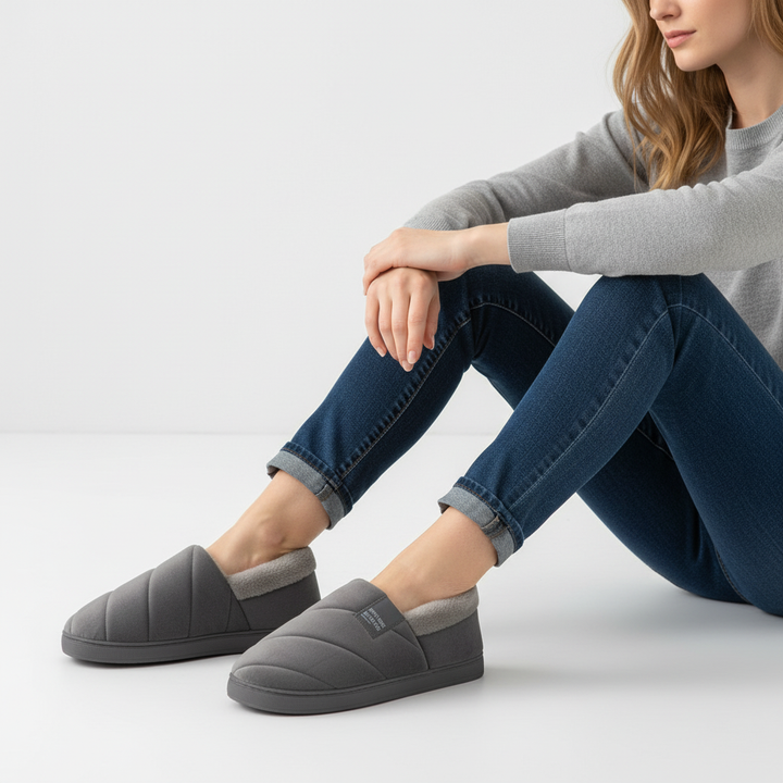 Assortment of colorful women's fleece-lined slippers, highlighting cozy winter essentials