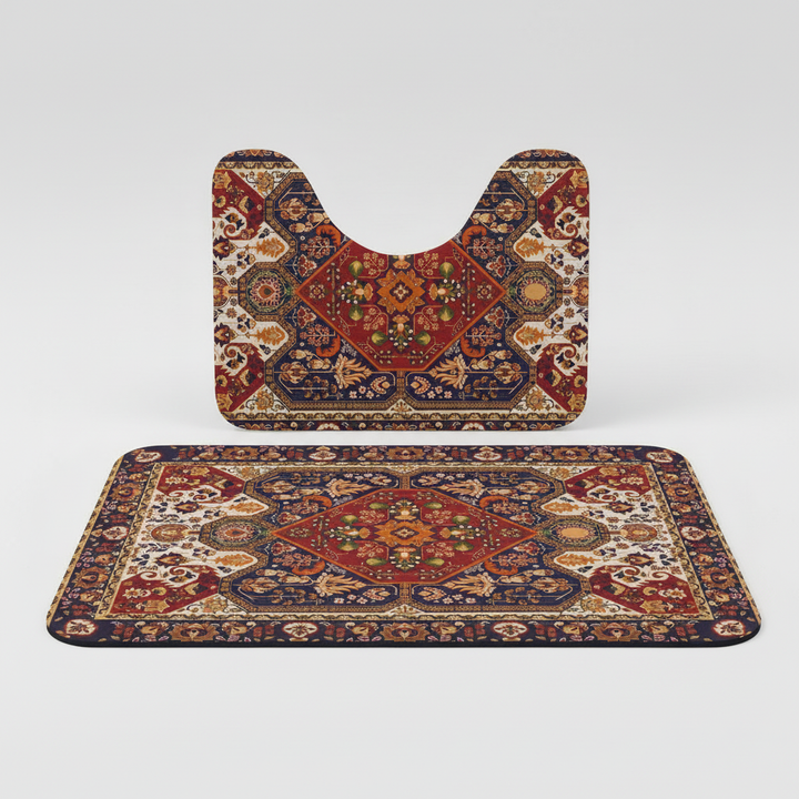 Close-up of a soft, machine washable LuxuriMat microfiber bath mat, highlighting its absorbent texture and elegant floral pattern for home decor.