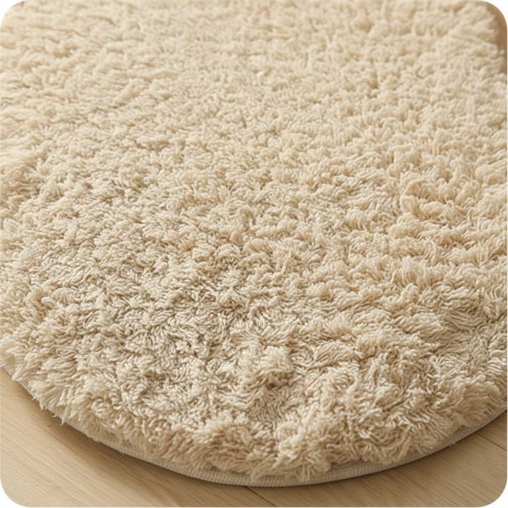 Thick absorbent microfiber bath mat in neutral color, non-slip for home safety