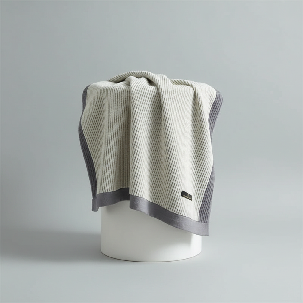 Soft white organic cotton bath towel, sustainably made, folded neatly for a luxurious bathroom experience.