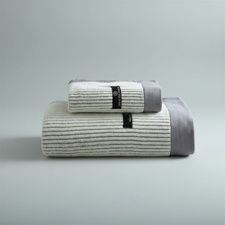 Stack of two organic bio-cotton spa towels, emphasizing their absorbent nature and sustainable materials.