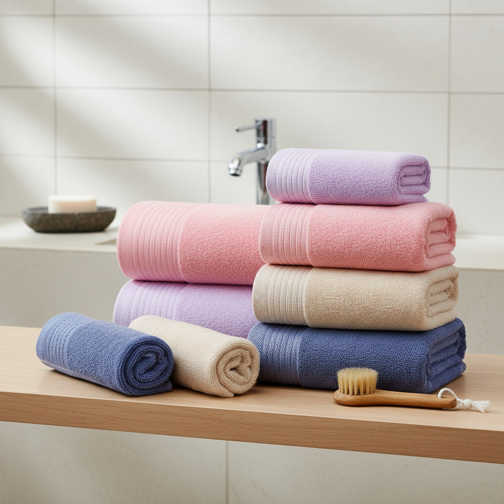 Plush Relax unisex knitted cotton towel set in pastel colors, soft and absorbent for home and bath