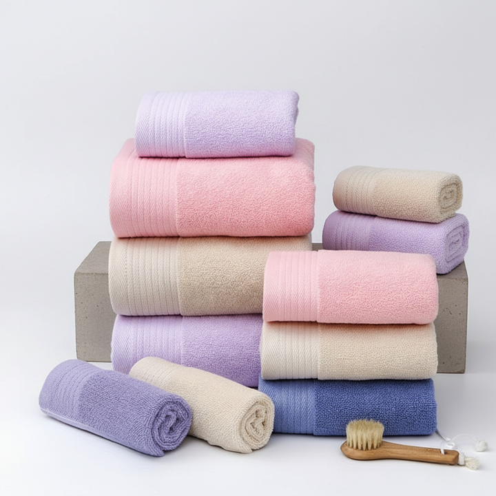 Soft cotton bath towel set, Plush Relax knitted design, absorbent and plush bathroom essential