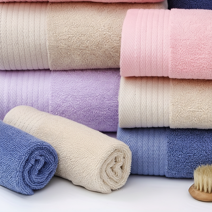 Close-up of Plush Relax knitted cotton bath towel, emphasizing soft texture and absorbency