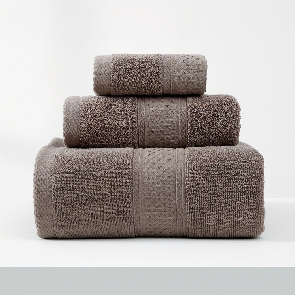 Unisex absorbent cotton bath towel from RelaxWrap draped over a modern bathroom rack