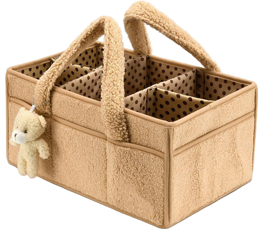 Green sherpa baby caddy, spacious with compartments, perfect for organizing diapers and wipes