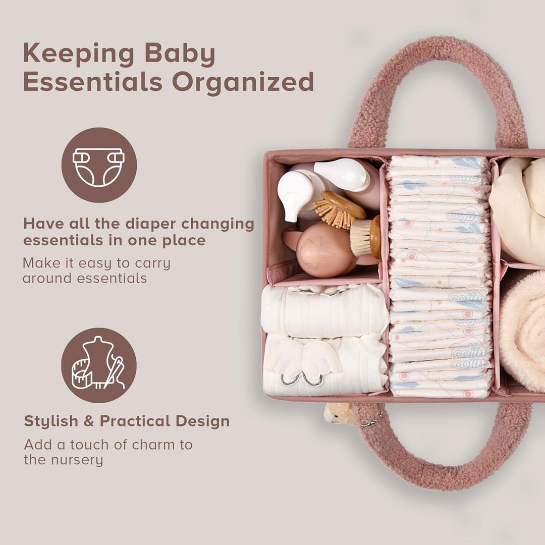 Green sherpa baby caddy, perfect baby shower gift, practical and stylish for new parents