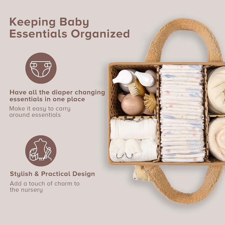 Beige sherpa diaper caddy, an essential item for any new parent's registry, thoughtful gift