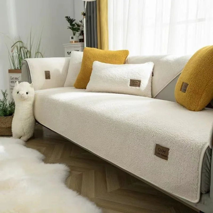 Plush sofa cover with armrest protection. Pet-friendly & cozy furniture cover, perfect for ultimate comfort.
