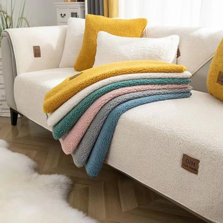 Luxurious plush sofa cover, easy care furniture protector. Adds warmth & style to your living room decor.