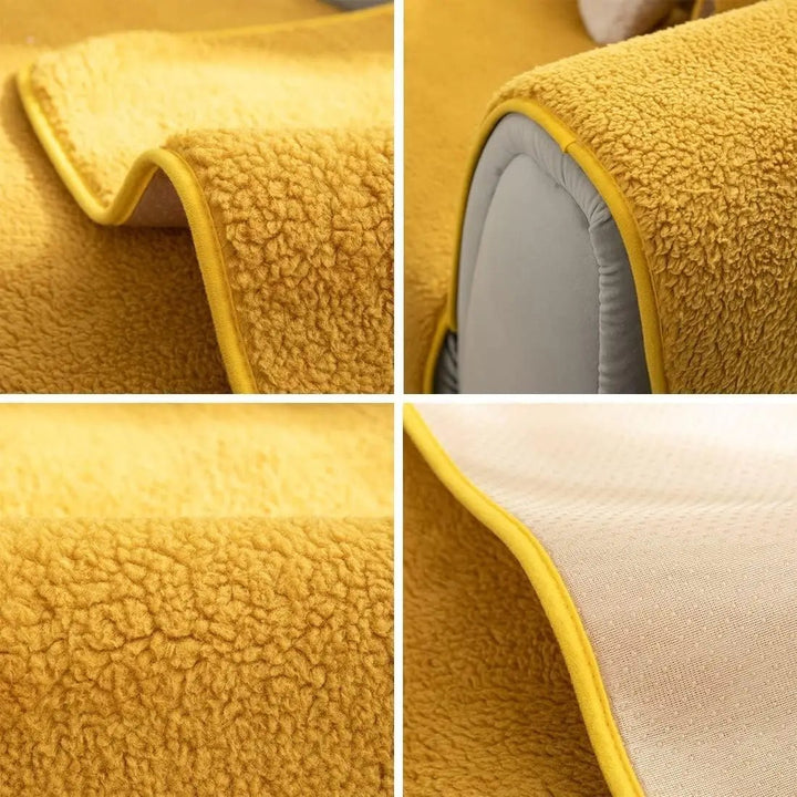 Non-slip plush couch protector, snugly fitted. Enhances living room comfort & protects your furniture.