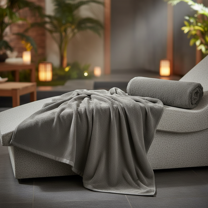 Plush two-piece terry cotton towel set for a luxurious home spa experience, absorbent & soft