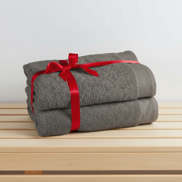 Complete two-piece luxury towel set, pure terry cotton, ideal for sauna, bath, and home spa