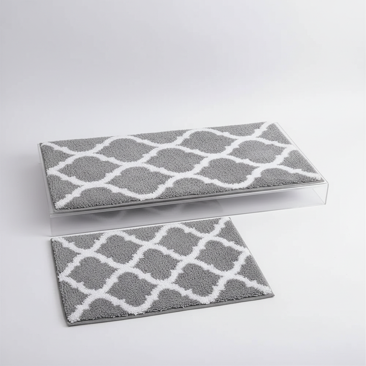 Stylish non-slip microfiber bath mat set, ensuring comfort, absorbency, and quick-dry convenience.