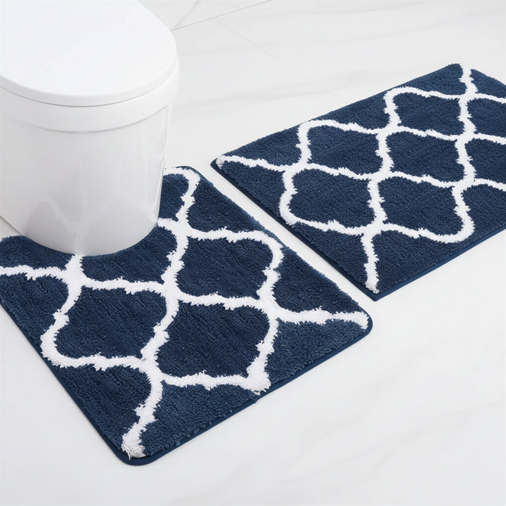 Close-up of a textured microfiber bath mat, highlighting its super absorbent and soft pile.