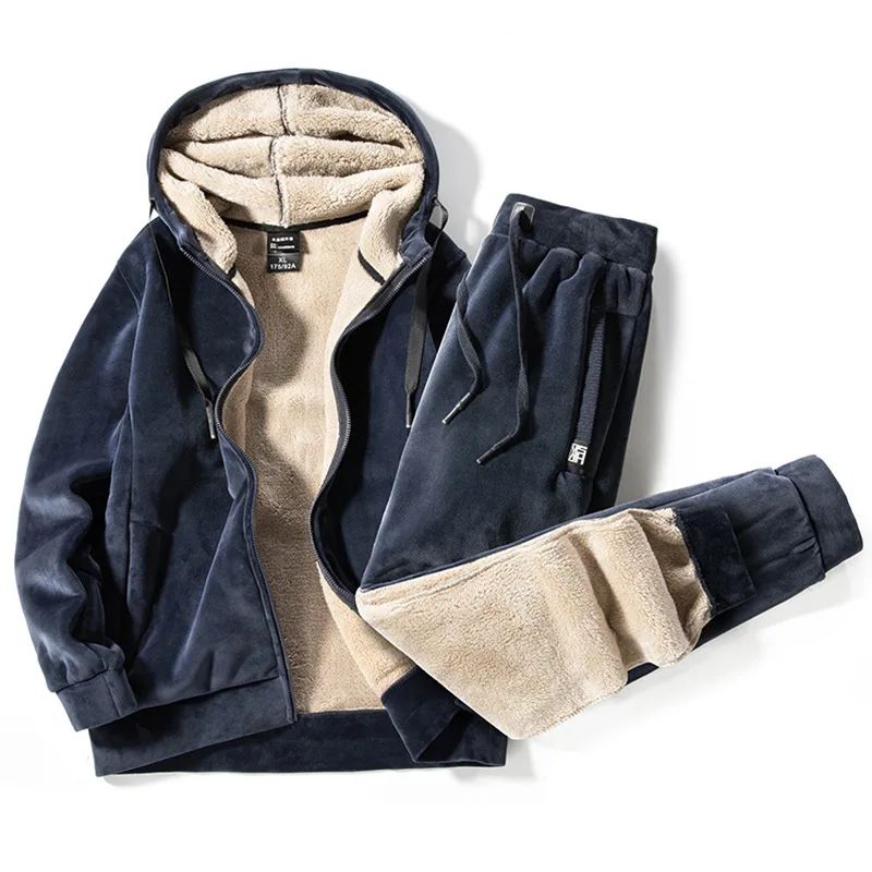 Cozy fleece-lined cashmere-blend loungewear set for ultimate comfort. Perfect unisex winter relaxation apparel.