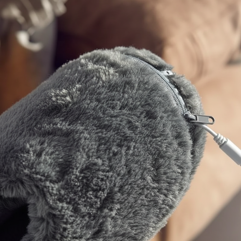 Warmfoot USB heated slippers, designed for plush comfort and cozy feet indoors.