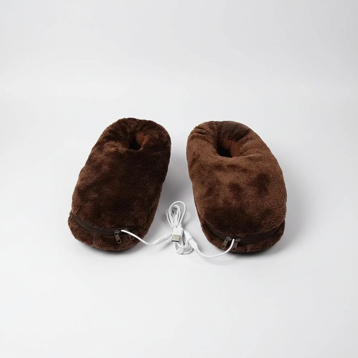 Soft plush indoor slippers with USB heating feature, ensuring warm feet.