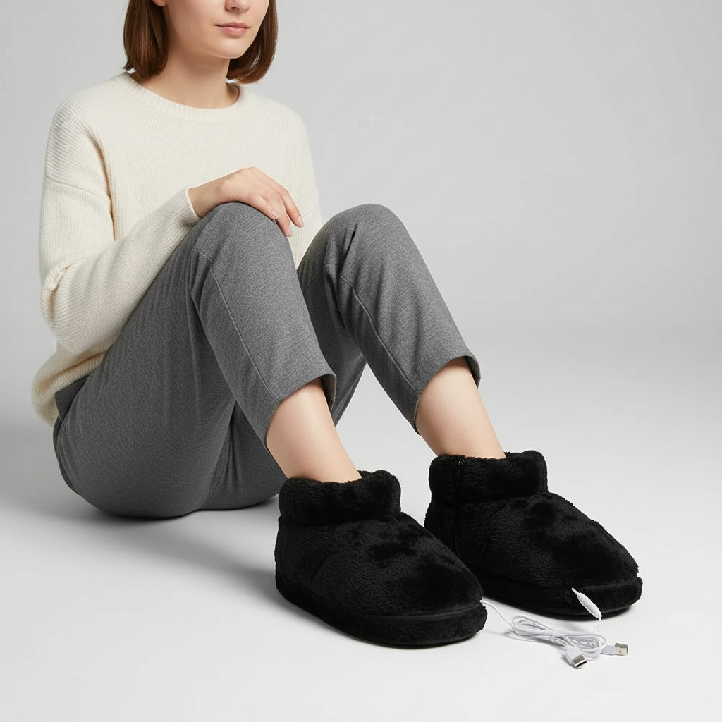 Warmfoot USB heated plush slippers for men and women, offering ultimate indoor comfort.