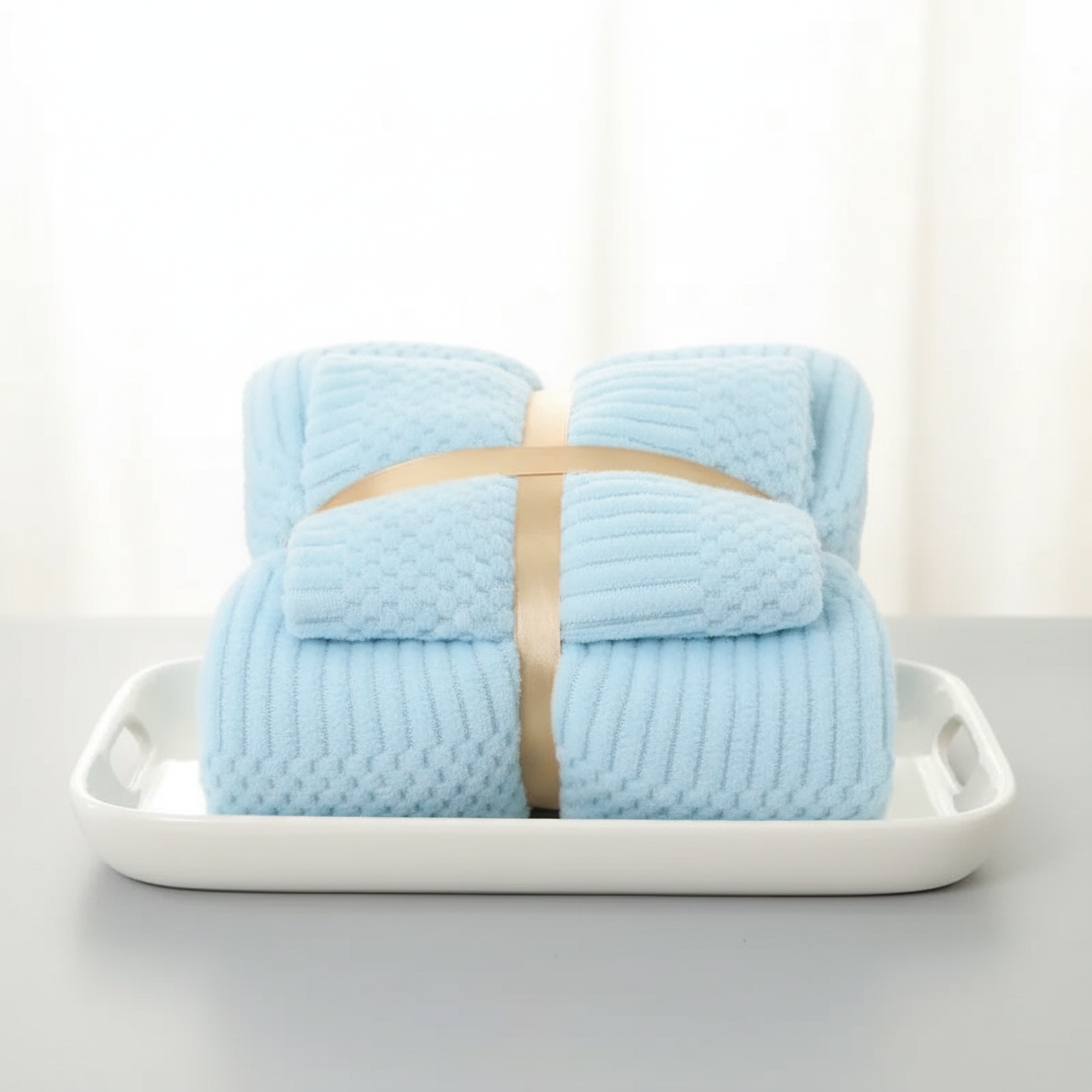 Detailed view of the soft velvet texture on a coral fleece bath towel from the 2-piece ComfortSet