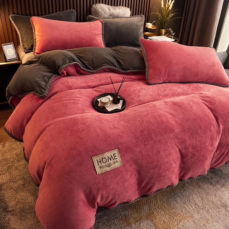 Close-up of soft velvet fleece duvet cover texture, highlighting its luxurious feel for winter bedding.