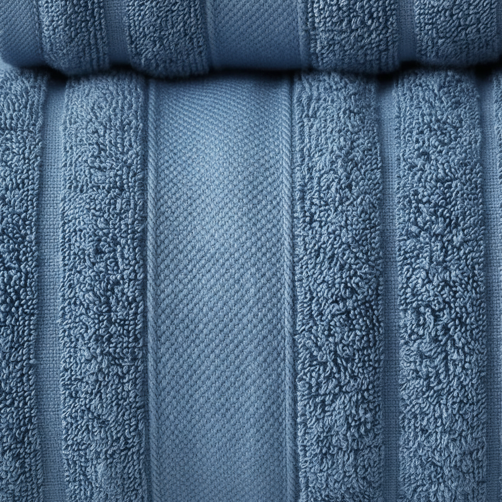 Unisex 100% cotton towel set in a bathroom setting, showcasing its fluffy texture and luxury appeal as a home essential