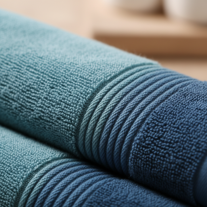 Stylish gray 6-piece cotton towel set arranged neatly, perfect for modern home decor and guest bathrooms
