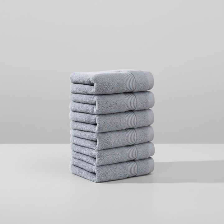 Vibrant blue 6-piece cotton towel set, ideal for adding a pop of color while providing soft, absorbent bath essentials